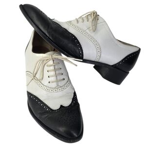 Robert Clergerie Leather Spectator Brogue Wingtip Oxford Shoes Black White Sz5.5
